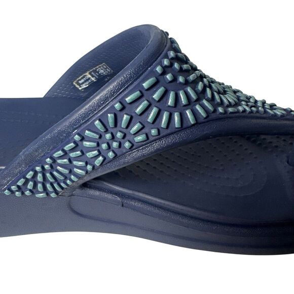 Crocs Monterey Womens Navy Wedge Embellished Thong Sandals Comfort Size 8 - Picture 13 of 16